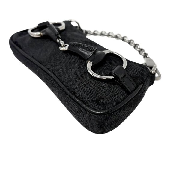 GUCCI Vintage GG Monogram Horsebit Micro Pouch Coin Purse Black Silver [106221] - Picture 8 of 13